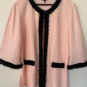 Ming Wang Pink Knit Jacket with Black Embellishments
